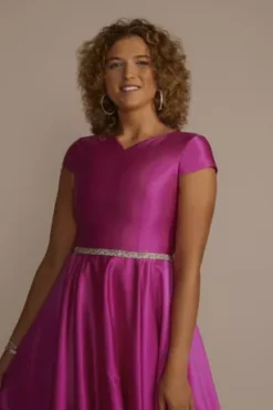 Cap Sleeve Satin Ball Gown With Embellished Waist -Blissful Brides Shop D24NY22621 BEGONIA PRM PROD10 042