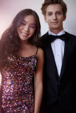 Cowl Neck Allover Sequin Dress With Slit 13 Cowl Neck Allover Sequin Dress With Slit -Blissful Brides Shop D24NY22643 2 PDP Crop JAN19 1920x2880