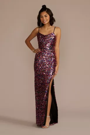Cowl Neck Allover Sequin Dress With Slit 3 Cowl Neck Allover Sequin Dress With Slit