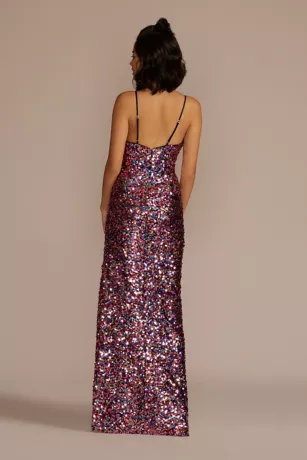 Cowl Neck Allover Sequin Dress With Slit 4 Cowl Neck Allover Sequin Dress With Slit - Image 2