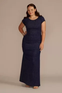 Ruched Glitter Knit Cap Sleeve Sheath