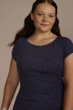 Ruched Glitter Knit Cap Sleeve Sheath -Blissful Brides Shop D24NY22644W BLUMULT PROD9 PRM 1762