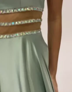 Charmeuse Halter A-line With Beaded Illusion Waist -Blissful Brides Shop D24NY23001 PDP