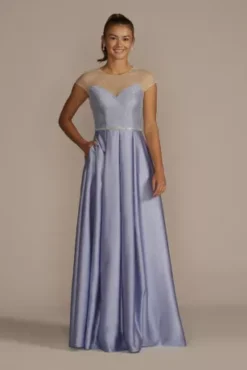 Satin Ball Gown With Sheer Embellished Top