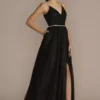 Glitter Tulle Ball Gown With Embellished Trim -Blissful Brides Shop D24NY23022 BLACK PRM PROD10 007