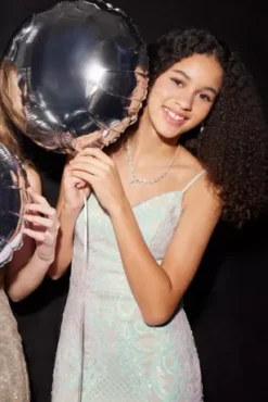 Long V-Neck Iridescent Sequin Patterned Sheath -Blissful Brides Shop D24NY23024 PDP Crop FEB6 1920x2880