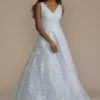 Long V-Neck 3D Floral Ball Gown -Blissful Brides Shop D24NY23030 ICEBLUE PROM PROD2 V2 2245
