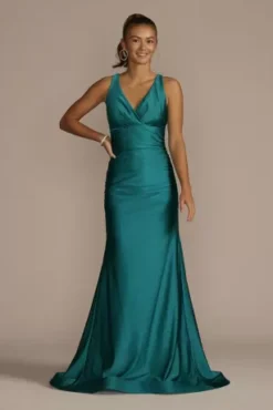 Stretch Satin V-Neck Tank Mermaid Dress