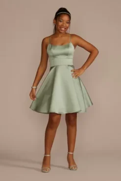 Short Scoop Neck Satin A-Line Dress