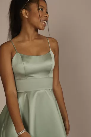 Short Scoop Neck Satin A-Line Dress 5 Short Scoop Neck Satin A-Line Dress - Image 3