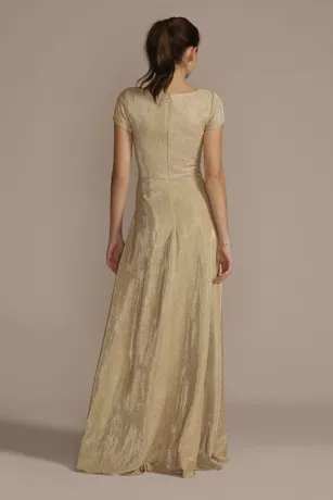 Glitter Metallic High Neck Cap Sleeve A-Line 4 Glitter Metallic High Neck Cap Sleeve A-Line - Image 2