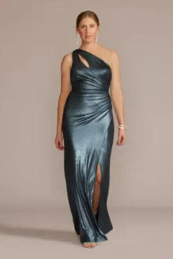One Shoulder Cutout Shimmer Jersey Gown