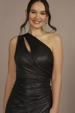 One Shoulder Cutout Textured Metallic Sheath Dress 7 One Shoulder Cutout Textured Metallic Sheath Dress -Blissful Brides Shop D28NY22280V3 CHARCOAL PRTY PROD2 071
