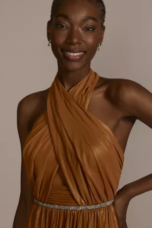 Beaded Chiffon Halter A-Line With Bodice Cutout 5 Beaded Chiffon Halter A-Line With Bodice Cutout - Image 3