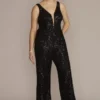 Wide Leg Allover Sequin Jumpsuit -Blissful Brides Shop D28NY22297 BLACK PARTY PROD2 008