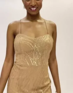 Metallic Sequined Sheath With Slit -Blissful Brides Shop D28NY22353 PDP