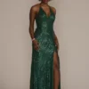 Sequined V-Neck Sheath -Blissful Brides Shop D28NY22354 GREEN PRTY PROD4 001