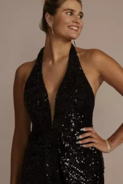 Illusion Plunge Ombre Sequin Sheath -Blissful Brides Shop D28NY22730 BLACKGOLD PRTY PROD8 1511