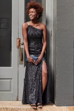 Sequin One-Shoulder Cutout Sheath Dress -Blissful Brides Shop D28NY23222 1 PDP Crop FEB6 1920x2880