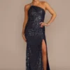 Sequin One-Shoulder Cutout Sheath Dress -Blissful Brides Shop D28NY23222 COBALT PRTY PROD12 028