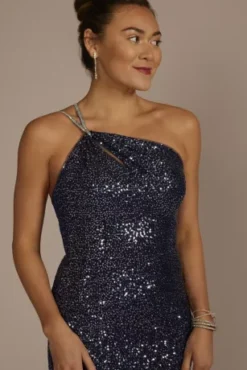 Sequin One-Shoulder Cutout Sheath Dress -Blissful Brides Shop D28NY23222 COBALT PRTY PROD12 054