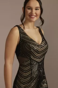 Patterned Sequin Mermaid Dress With Cutouts -Blissful Brides Shop D28NY23305 BLACK PRTY PROD2 082