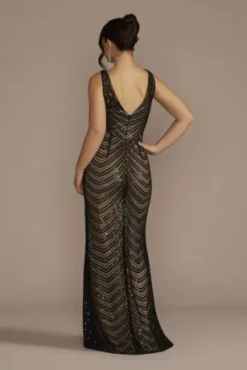 Patterned Sequin Mermaid Dress With Cutouts -Blissful Brides Shop D28NY23305 BLACK PRTY PROD2 107