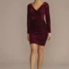 Flocked Velvet Ruched Dress -Blissful Brides Shop D39NY2115V2 BORDEAUX PRTY PROD6 006