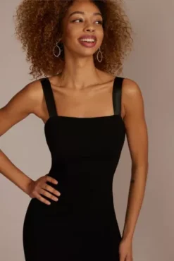 Square Neck Stretch Crepe Midi Dress -Blissful Brides Shop D39NY22142V2 BLACK PARTY PROD1 106