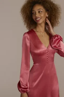 Long Sleeve Charmeuse Mini A-Line Dress -Blissful Brides Shop D39NY22145 SANTAFE PARTY PROD1 107