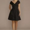 Textured Jacquard Short A-Line Dress -Blissful Brides Shop D39NY22335V3 BLACK PRTY PROD2 016