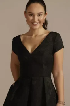 Textured Jacquard Short A-Line Dress -Blissful Brides Shop D39NY22335V3 BLACK PRTY PROD2 060