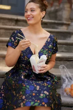 Floral Jacquard Short A-Line Dress -Blissful Brides Shop D39NY22335W PDP Crop JUNE21 1920x2880