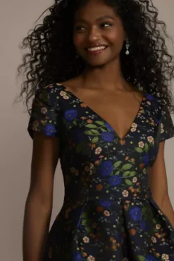 Floral Jacquard Short A-Line Dress -Blissful Brides Shop D39NY22335 MULTI PRTY PROD4 108