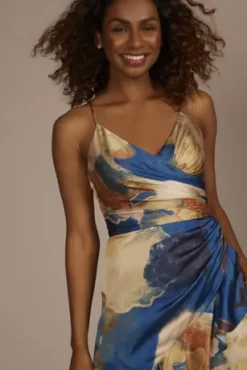 Abstract Floral Charmeuse Ruffle Dress -Blissful Brides Shop D39NY22535 MULTI PRTY PROD7 571