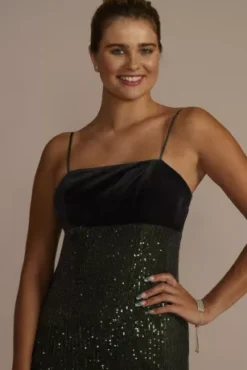 Empire Waist Velvet And Sequin Midi Dress -Blissful Brides Shop D39NY22552 GREEN PRTY PROD8 1178