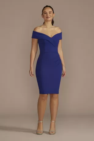 Short Crepe Off-the-Shoulder Draped Sheath Dress 3 Short Crepe Off-the-Shoulder Draped Sheath Dress