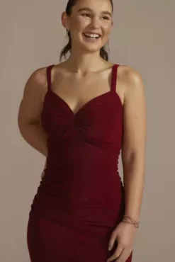 Metallic Knit Sweetheart Midi Sheath Dress -Blissful Brides Shop D39NY23327 RED PRTY PROD2 042