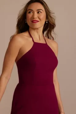 Halter Crepe High-Low Dress -Blissful Brides Shop D39NY23334V2 LIPSTK PRTY PROD3 085