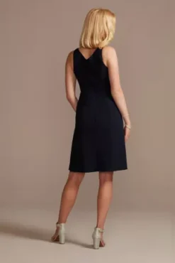 Knee Length Crepe Tank Dress And Matching Jacket 13 Knee Length Crepe Tank Dress And Matching Jacket -Blissful Brides Shop D40NY2111 NAVY MOB PROD6 061