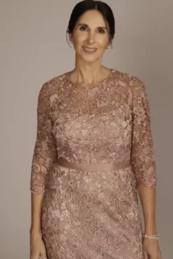 Three-Quarter Lace Dress With Satin Waistband -Blissful Brides Shop D40NY22205 MAUVE MOB PROD2 073