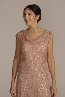 Cowl Neck Cap Sleeve Allover Sequin Gown -Blissful Brides Shop D40NY22218V1 ROSEGOLD MOB PROD2 63