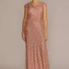 Cowl Neck Cap Sleeve Allover Sequin Gown 1 Cowl Neck Cap Sleeve Allover Sequin Gown -Blissful Brides Shop D40NY22218V1 ROSEGOLD MOB PROD2 8