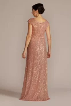Cowl Neck Cap Sleeve Allover Sequin Gown -Blissful Brides Shop D40NY22218V1 ROSEGOLD MOB PROD2 97
