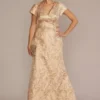 Short Sleeve V-Neck Jacquard Sheath Gown -Blissful Brides Shop D40NY22227 CHAMP MOB PROD2 007