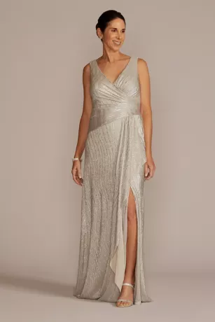 V-Neck Metallic Sheath Gown With Skirt Slit 3 V-Neck Metallic Sheath Gown With Skirt Slit