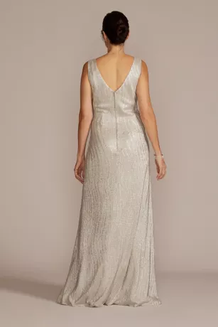V-Neck Metallic Sheath Gown With Skirt Slit 4 V-Neck Metallic Sheath Gown With Skirt Slit - Image 2
