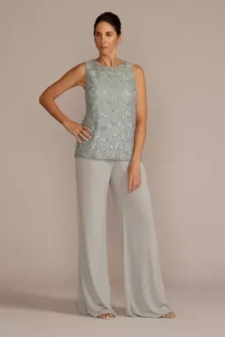 Three-Piece Sparkle Lace Pantsuit -Blissful Brides Shop D40NY22388 MYSTIC MOB PROD4 142