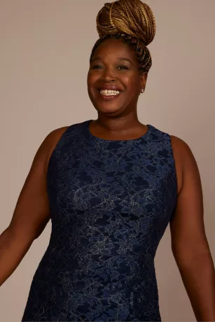 Metallic Lace Sheath Dress With Chiffon Cape 7 Metallic Lace Sheath Dress With Chiffon Cape - Image 5