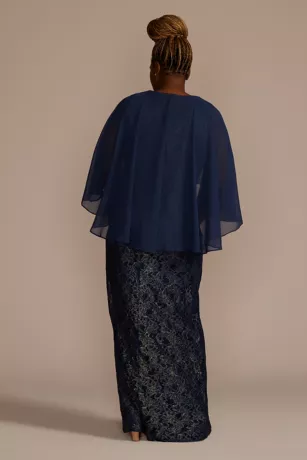 Metallic Lace Sheath Dress With Chiffon Cape 4 Metallic Lace Sheath Dress With Chiffon Cape - Image 2